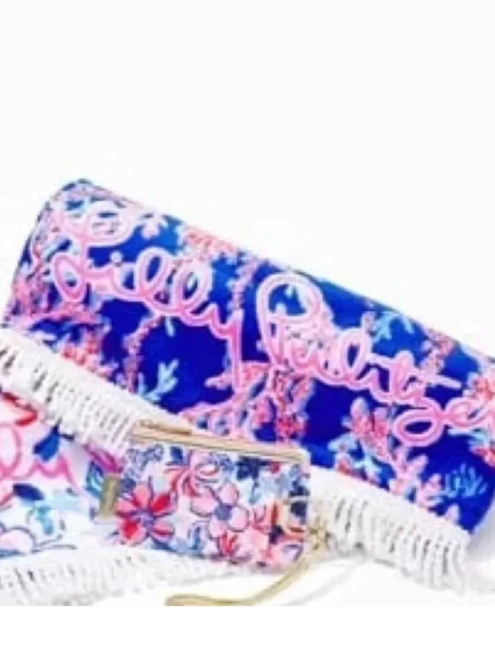 EUC Lilly Pulitzer Beach Towel Borealis Blue Swim on Over Coral Red White Velour